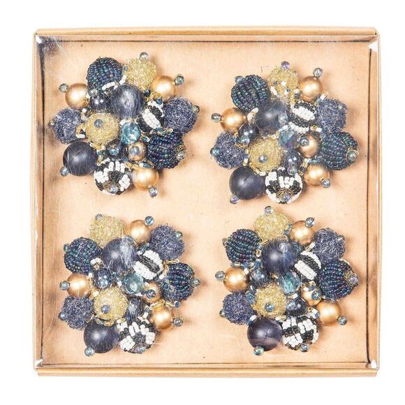 MacKenzie Childs Starry Night Beaded Napkin Rings, Set of 4